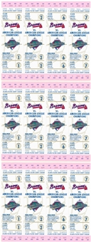 1992 World Series Atlanta Braves Home Full Ticket Sheet (3 Sheets Total)
